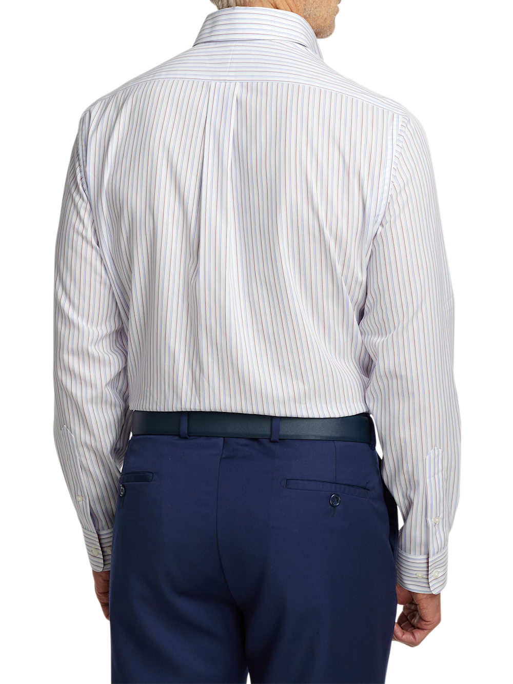 Alternate Shot of Men's Blue/Red Stripe Shirts Trim Inside Neckband  Inside Cuffs  Button Side Of Placket - 4