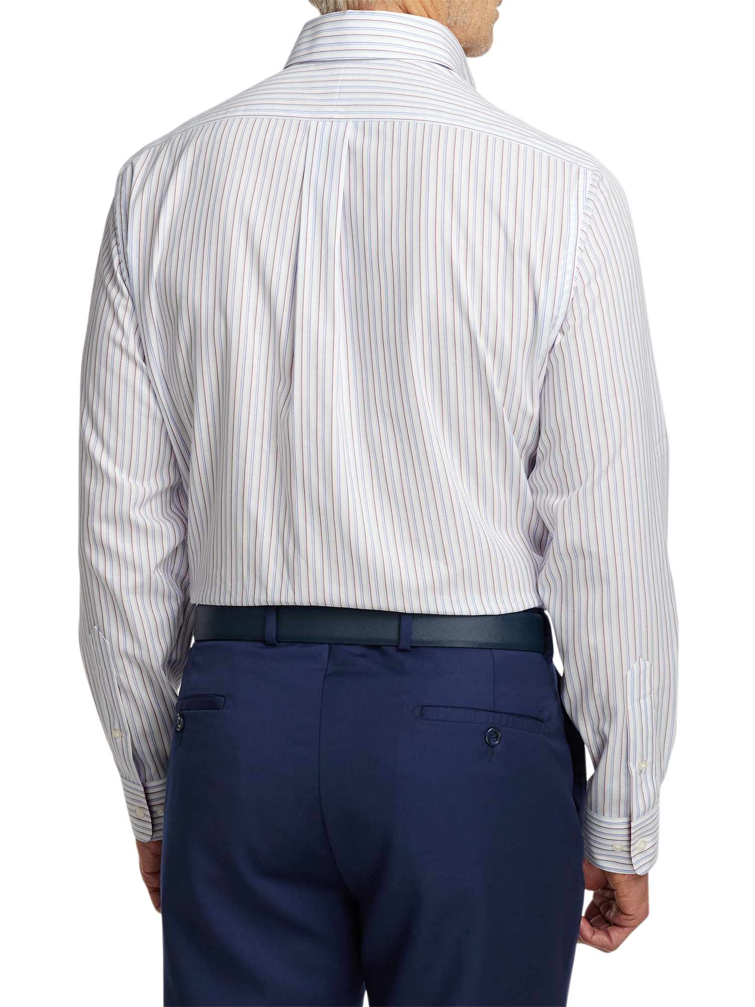 Non-Iron Cotton Stripe Dress Shirt With Contrast Trim - Blue/red