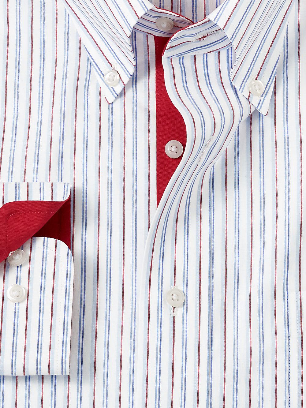 Non-Iron Cotton Stripe Dress Shirt With Contrast Trim - Blue/red - Classic Fit / 15 / 32 Non-Iron Cotton Stripe Dress Shirt With Contrast Trim - Blue/red - Classic Fit / 15 / 32