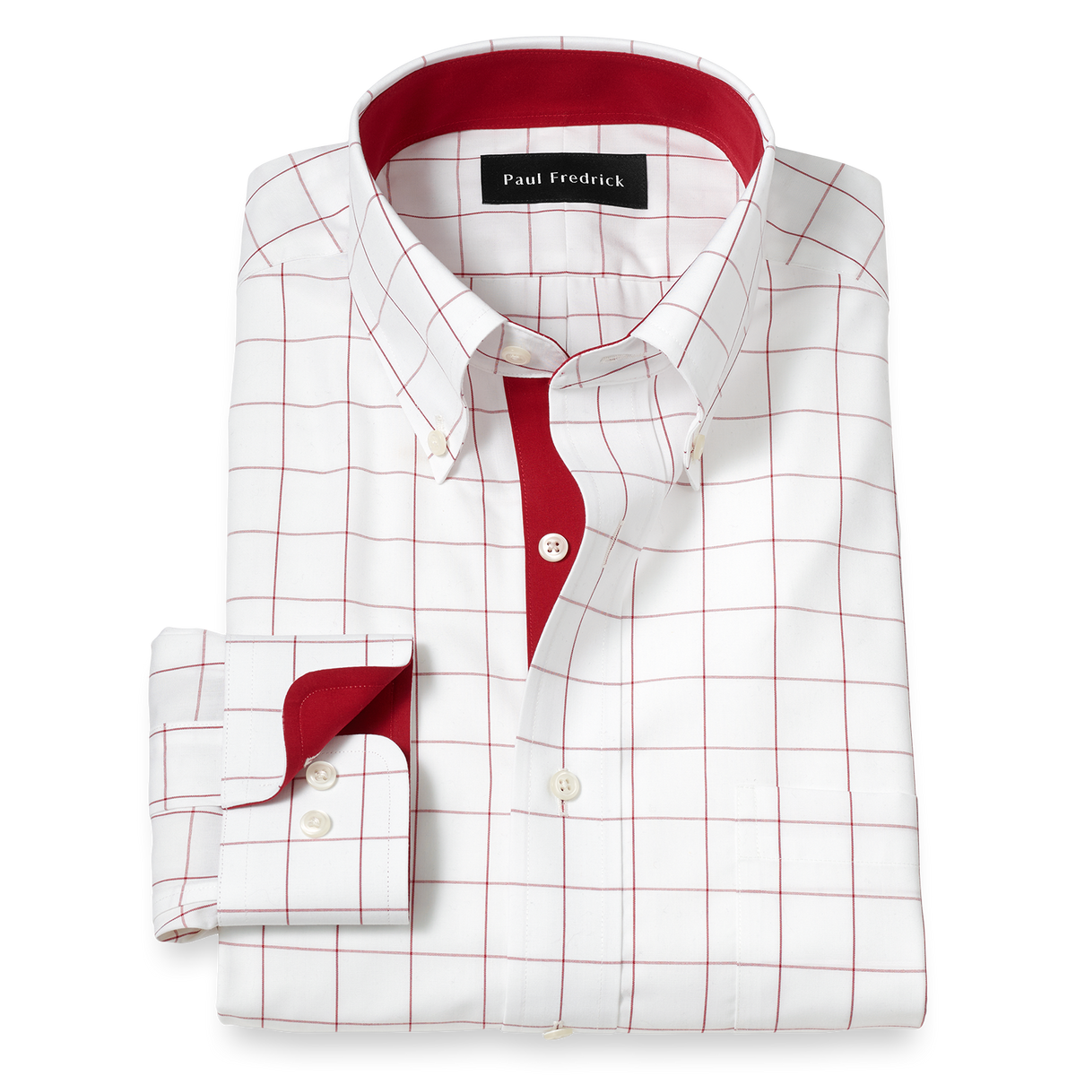 Non-Iron Cotton Windowpane Dress Shirt With Contrast Trim