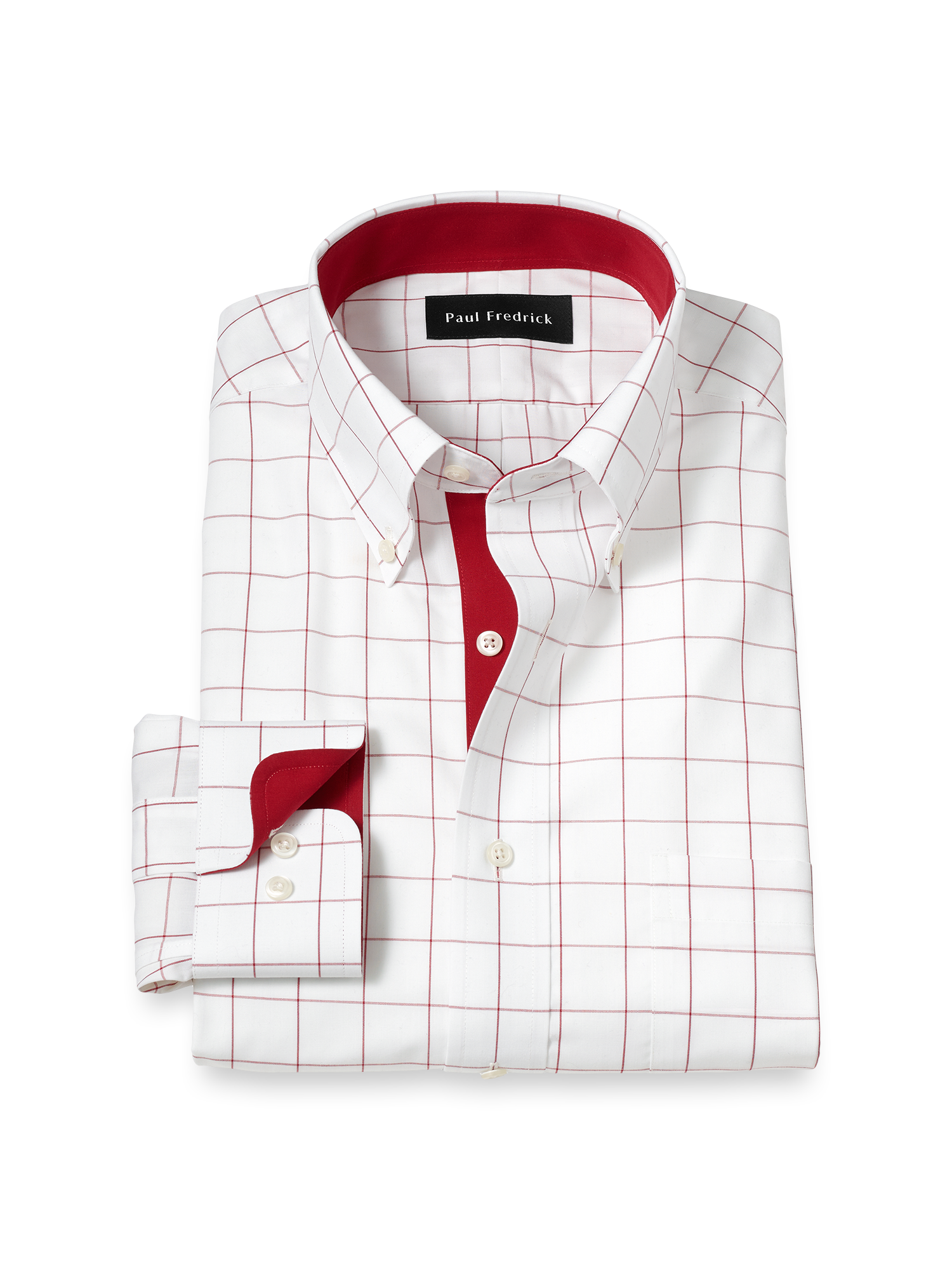 Product Image of Non-iron Cotton Windowpane Dress Shirt With Contrast Trim-Red