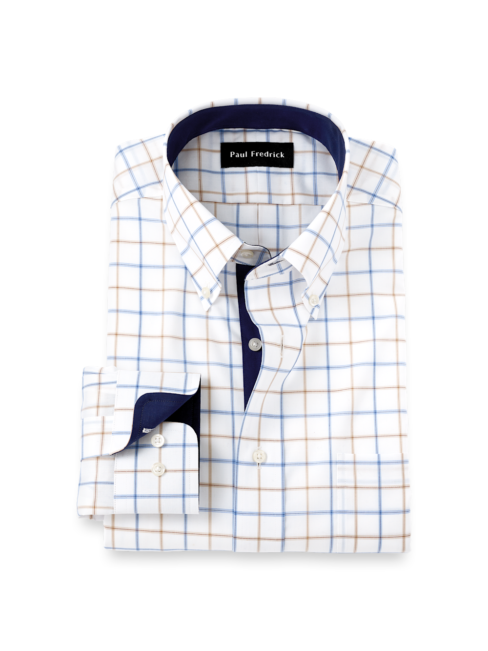 Men's Blue/Tan Check Shirts Trim Inside Neckband  Inside Cuffs  Button Side Of Placket