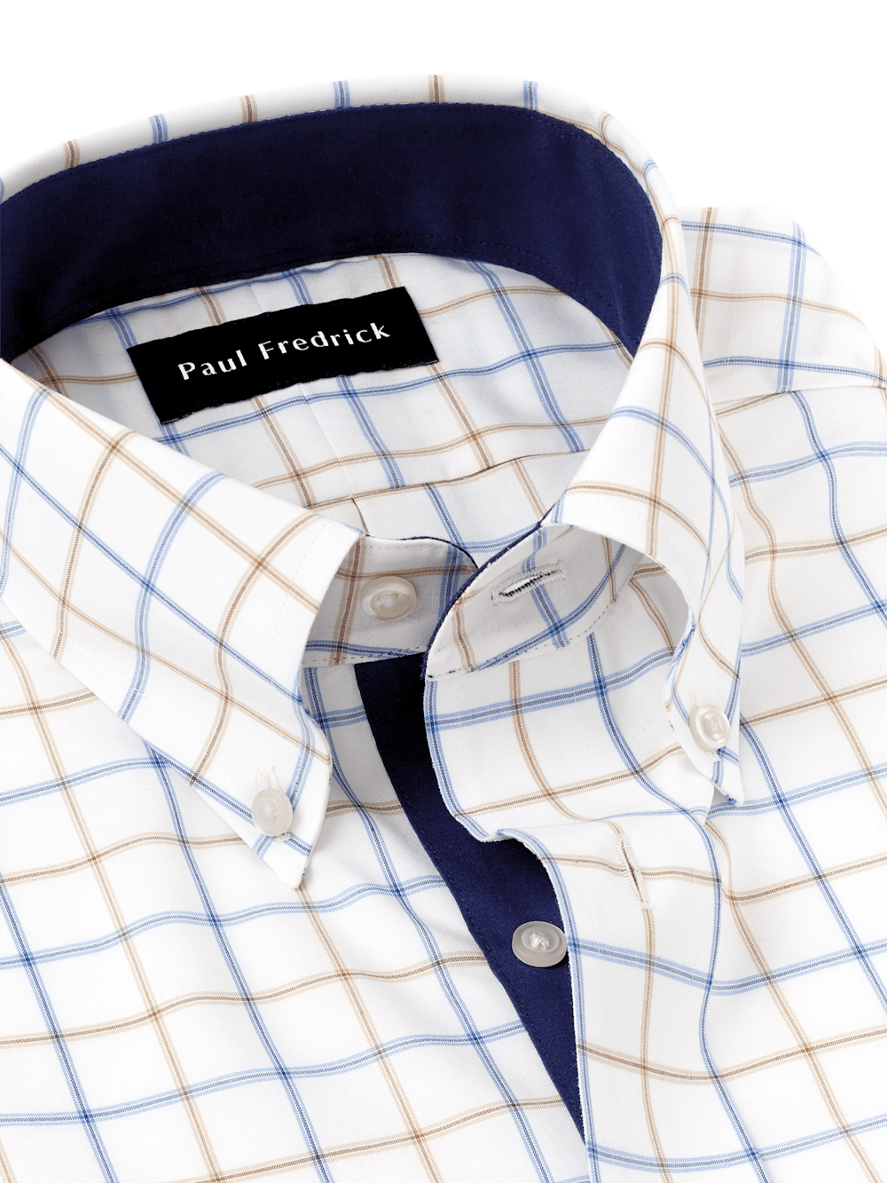 check dress shirt Men's Navy w/ White and Blue Check Long Sleeve Dress Shirt, Stain Repellent, Wrinkle Resistant