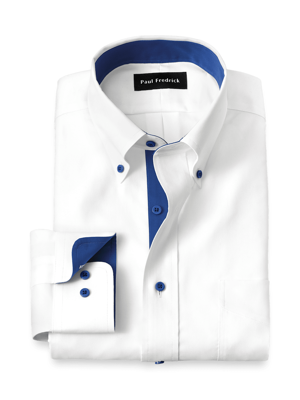 Product Image of Comfort Stretch Non-iron Solid Dress Shirt With Contrast Trim-White/Cobalt