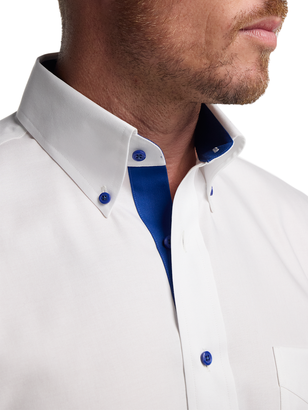 Comfort Stretch Non-Iron Solid Dress Shirt With Contrast Trim - White/cobalt Classic Fit / 19 / 36 Comfort Stretch Non-Iron Solid Dress Shirt With Contrast Trim - White/cobalt Classic Fit / 19 / 36