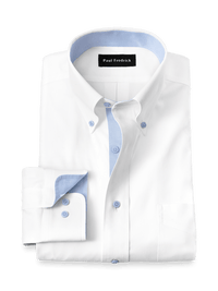 Comfort Stretch Non-Iron Solid Dress Shirt With Contrast Trim - White/blue