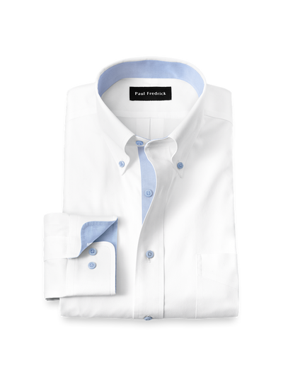 Product Image of Comfort Stretch Non-iron Solid Dress Shirt With Contrast Trim-White/Blue