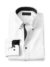 Comfort Stretch Non-Iron Solid Dress Shirt With Contrast Trim - White/black