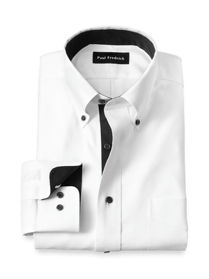 Comfort Stretch Non-Iron Solid Dress Shirt With Contrast Trim - White/black