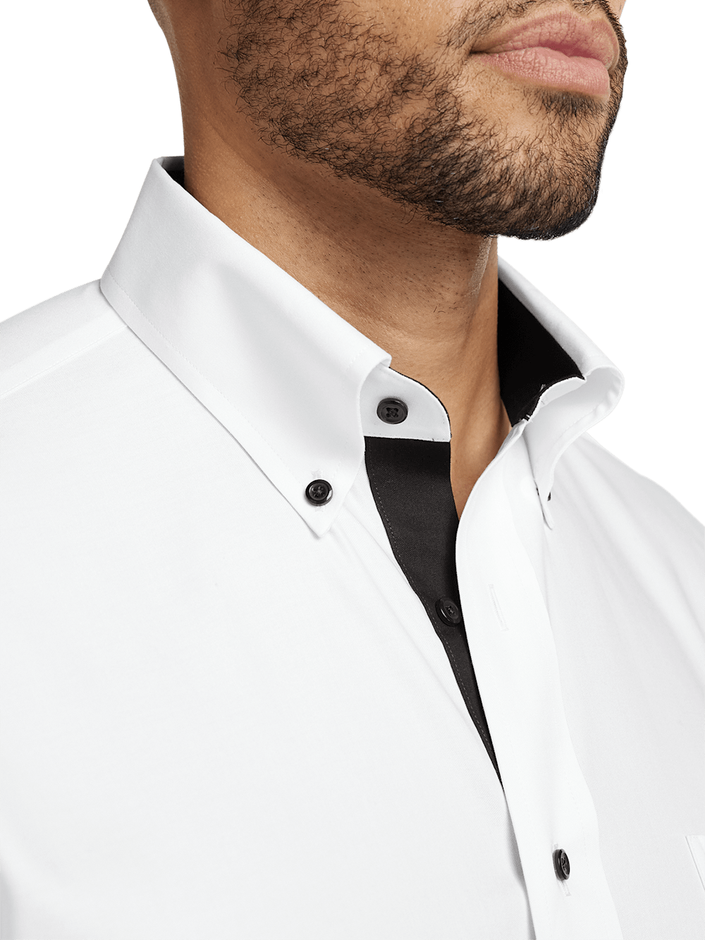 Comfort Stretch Non-Iron Solid Dress Shirt With Contrast Trim - White/black Classic Fit / 18.5 / 38 Comfort Stretch Non-Iron Solid Dress Shirt With Contrast Trim - White/black Classic Fit / 18.5 / 38
