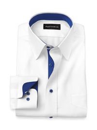 Comfort Stretch Non-Iron Solid Dress Shirt With Contrast Trim - White/cobalt