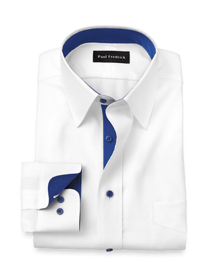 Comfort Stretch Non-Iron Solid Dress Shirt With Contrast Trim - White/cobalt