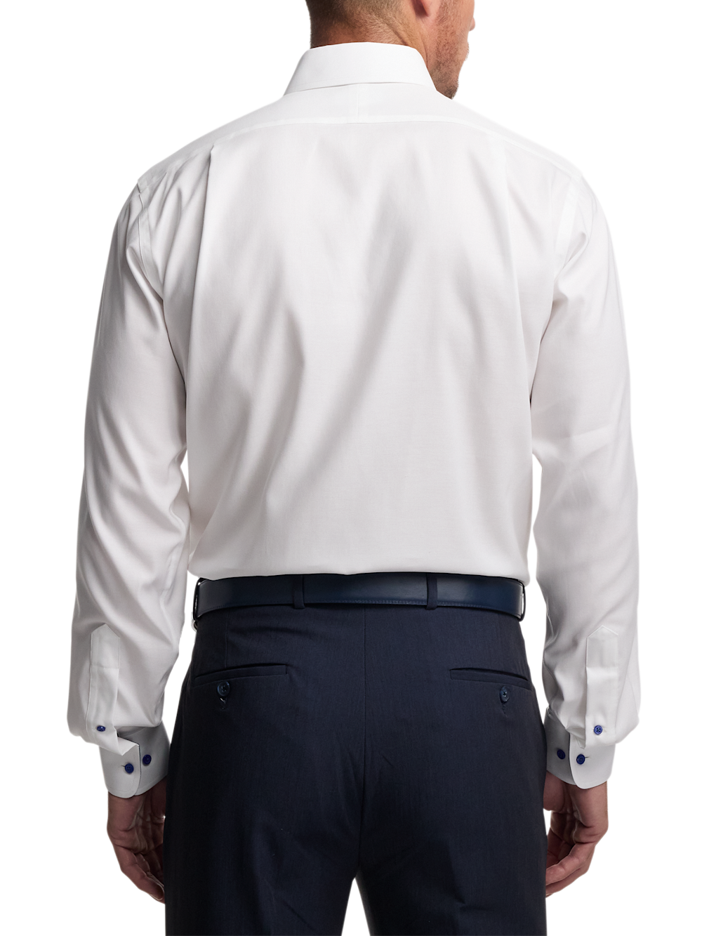 Comfort Stretch Non-Iron Solid Dress Shirt With Contrast Trim - White/cobalt Classic Fit / 20 / 37 Comfort Stretch Non-Iron Solid Dress Shirt With Contrast Trim - White/cobalt Classic Fit / 20 / 37