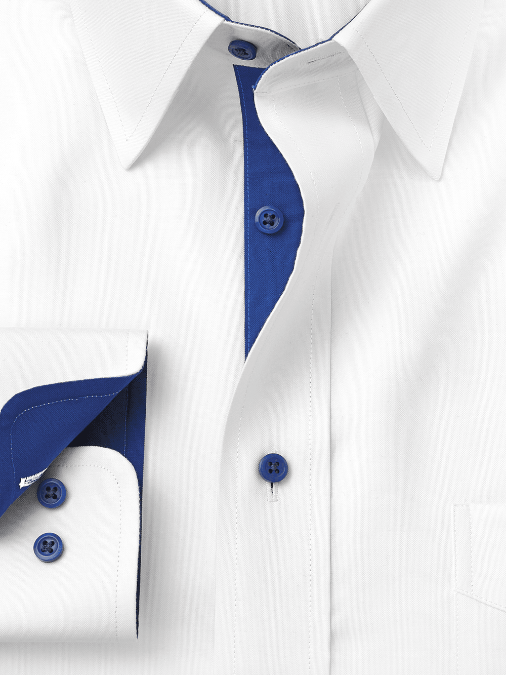Comfort Stretch Non-Iron Solid Dress Shirt With Contrast Trim - White/cobalt Classic Fit / 20 / 37 Comfort Stretch Non-Iron Solid Dress Shirt With Contrast Trim - White/cobalt Classic Fit / 20 / 37