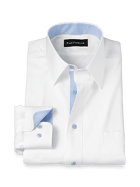 Comfort Stretch Non-Iron Solid Dress Shirt With Contrast Trim - White/blue