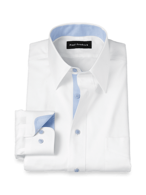 Comfort Stretch Non-Iron Solid Dress Shirt With Contrast Trim - White/blue