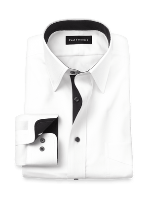 Comfort Stretch Non-Iron Solid Dress Shirt With Contrast Trim - White/black
