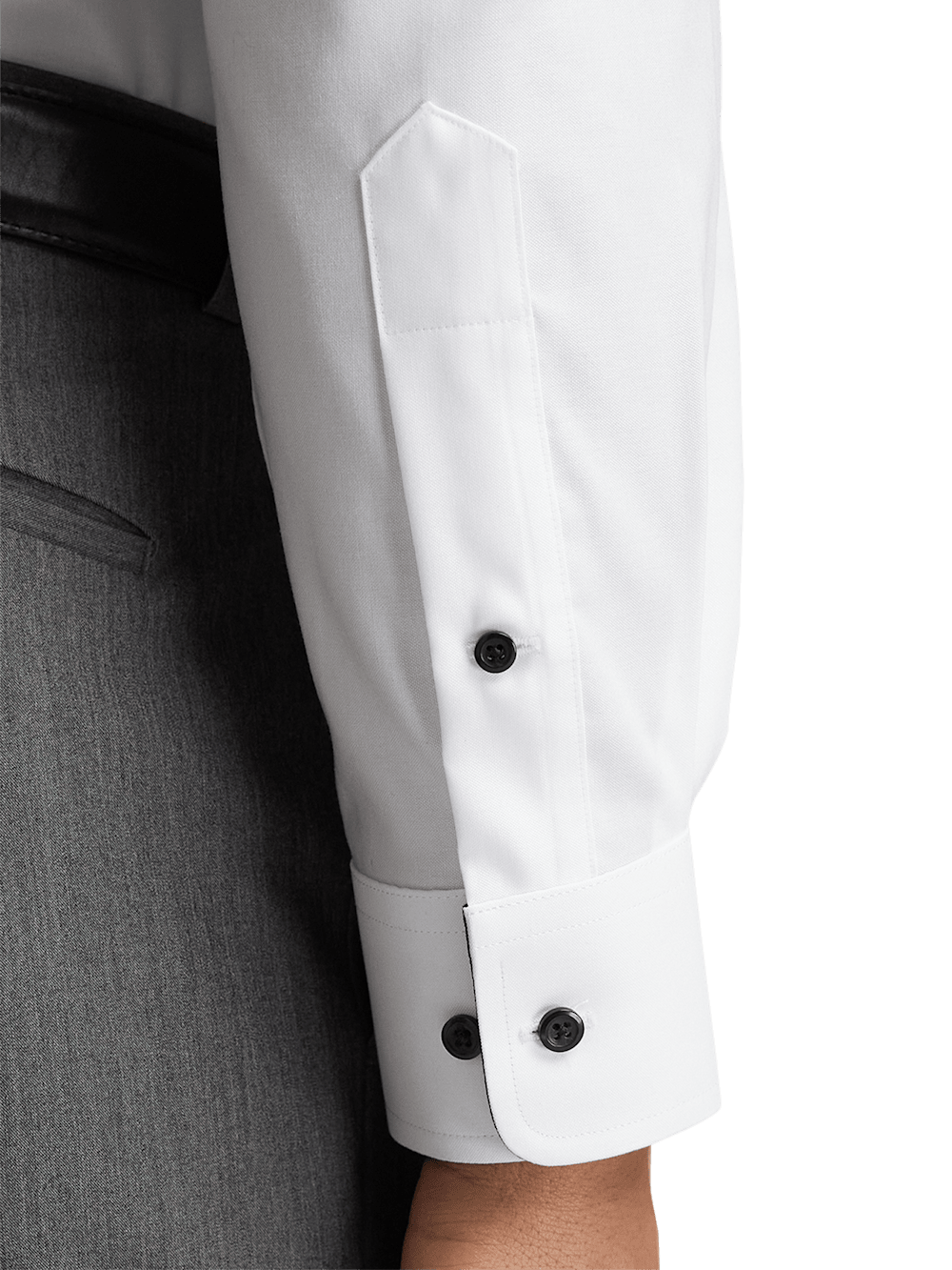 Paul Fredrick Comfort Stretch Non Iron Solid Dress Shirt with Contrast Trim White Black Slim Fit 22 32