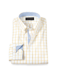 Comfort Stretch Non-Iron Check Dress Shirt With Contrast Trim - Yellow