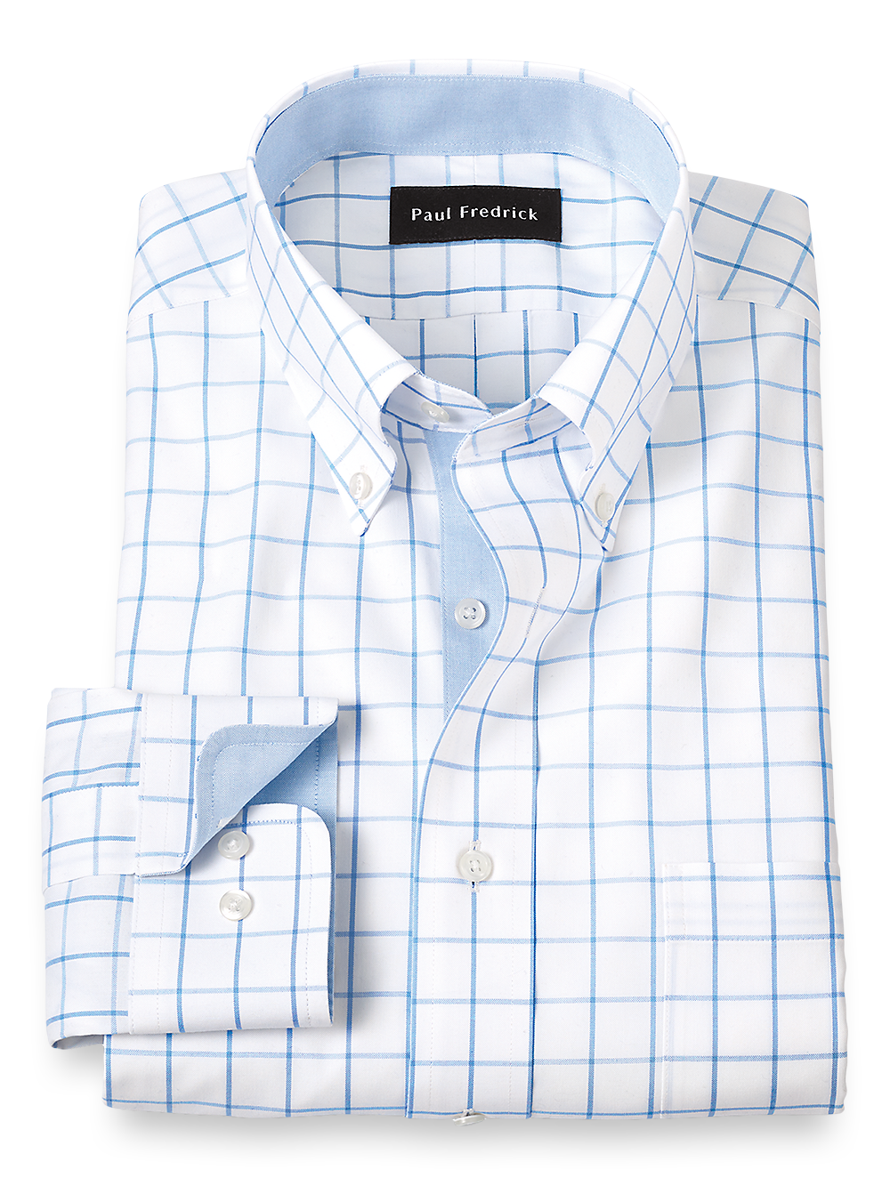 Product Image of Comfort Stretch Non-iron Check Dress Shirt With Contrast Trim-Light Blue