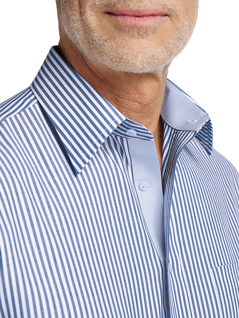 Comfort Stretch Non-Iron Stripe Dress Shirt With Contrast Trim