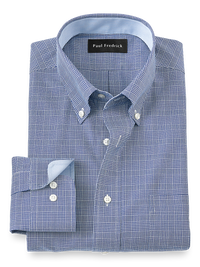 Non-Iron Cotton Plaid Dress Shirt With Contrast Trim - Blue