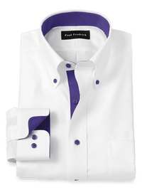 Comfort Stretch Non-Iron Solid Dress Shirt With Contrast Trim - White/purple