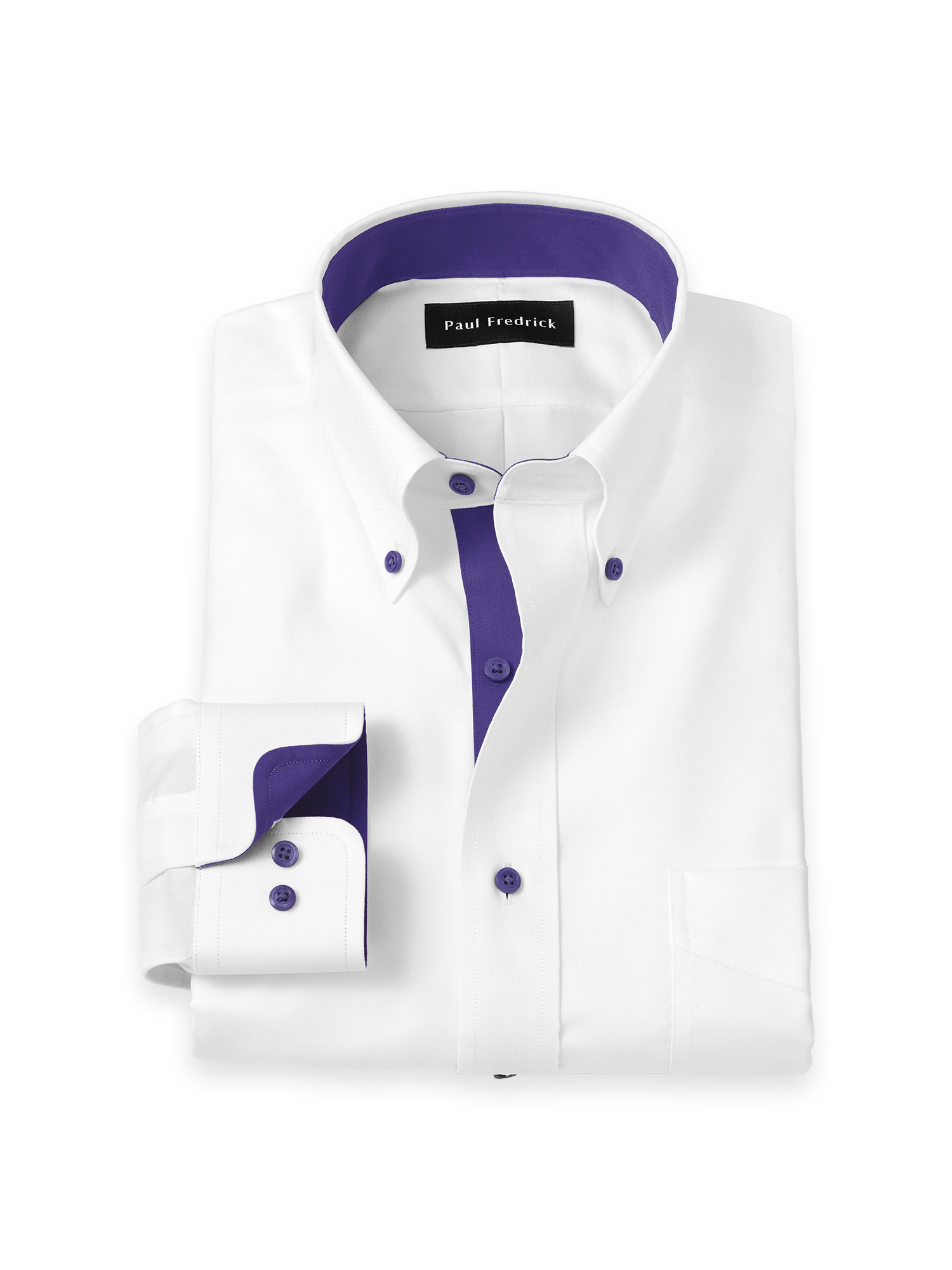 Comfort Stretch Non-Iron Solid Dress Shirt With Contrast Trim - White/purple