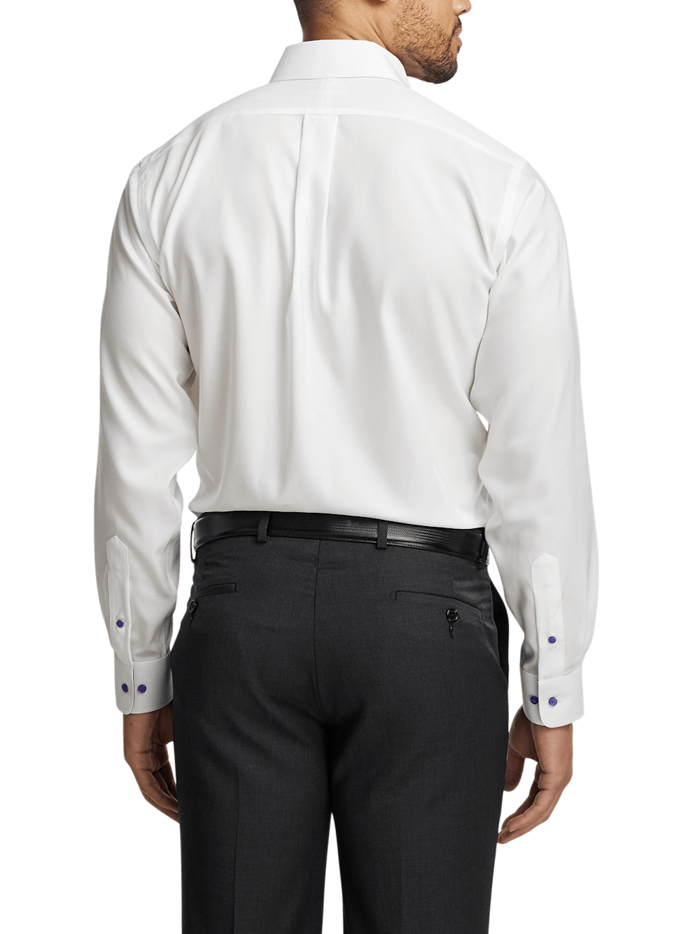 Comfort Stretch Non-Iron Solid Dress Shirt With Contrast Trim - White/purple Classic Fit / 17.5 / 38 Comfort Stretch Non-Iron Solid Dress Shirt With Contrast Trim - White/purple Classic Fit / 17.5 / 38