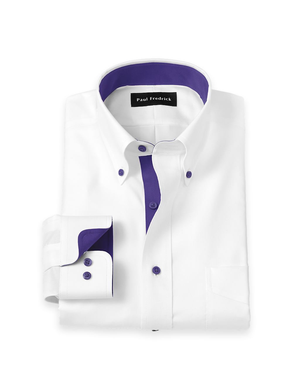 Product Image of Comfort Stretch Non-iron Solid Dress Shirt With Contrast Trim-White/Purple