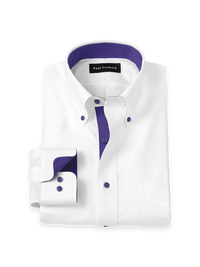Comfort Stretch Non-Iron Solid Dress Shirt With Contrast Trim - White/purple
