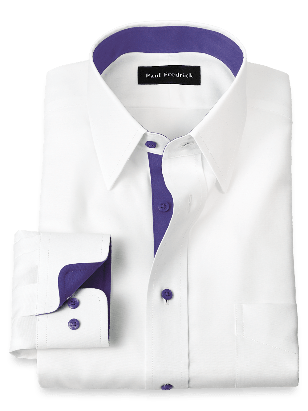 Product Image of Comfort Stretch Non-iron Solid Dress Shirt With Contrast Trim-White/Purple