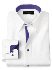 Comfort Stretch Non-Iron Solid Dress Shirt With Contrast Trim - White/purple