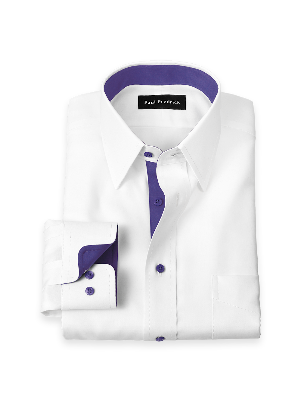 Men's White/Purple Solid Shirts Trim Inside Neckband  Inside Cuffs  Button Side Of Placket