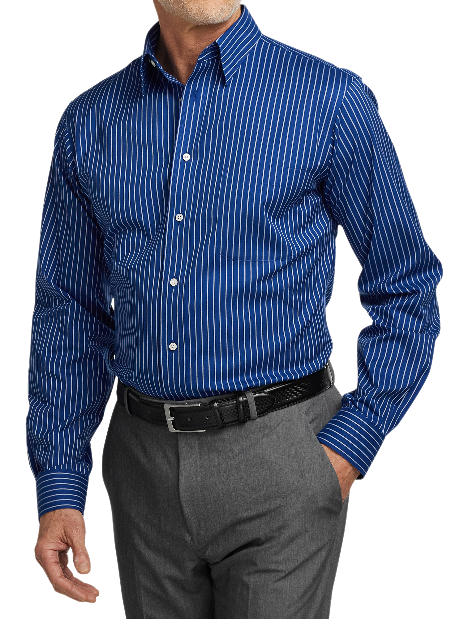 Comfort Stretch Non-Iron Stripe Dress Shirt - Cobalt