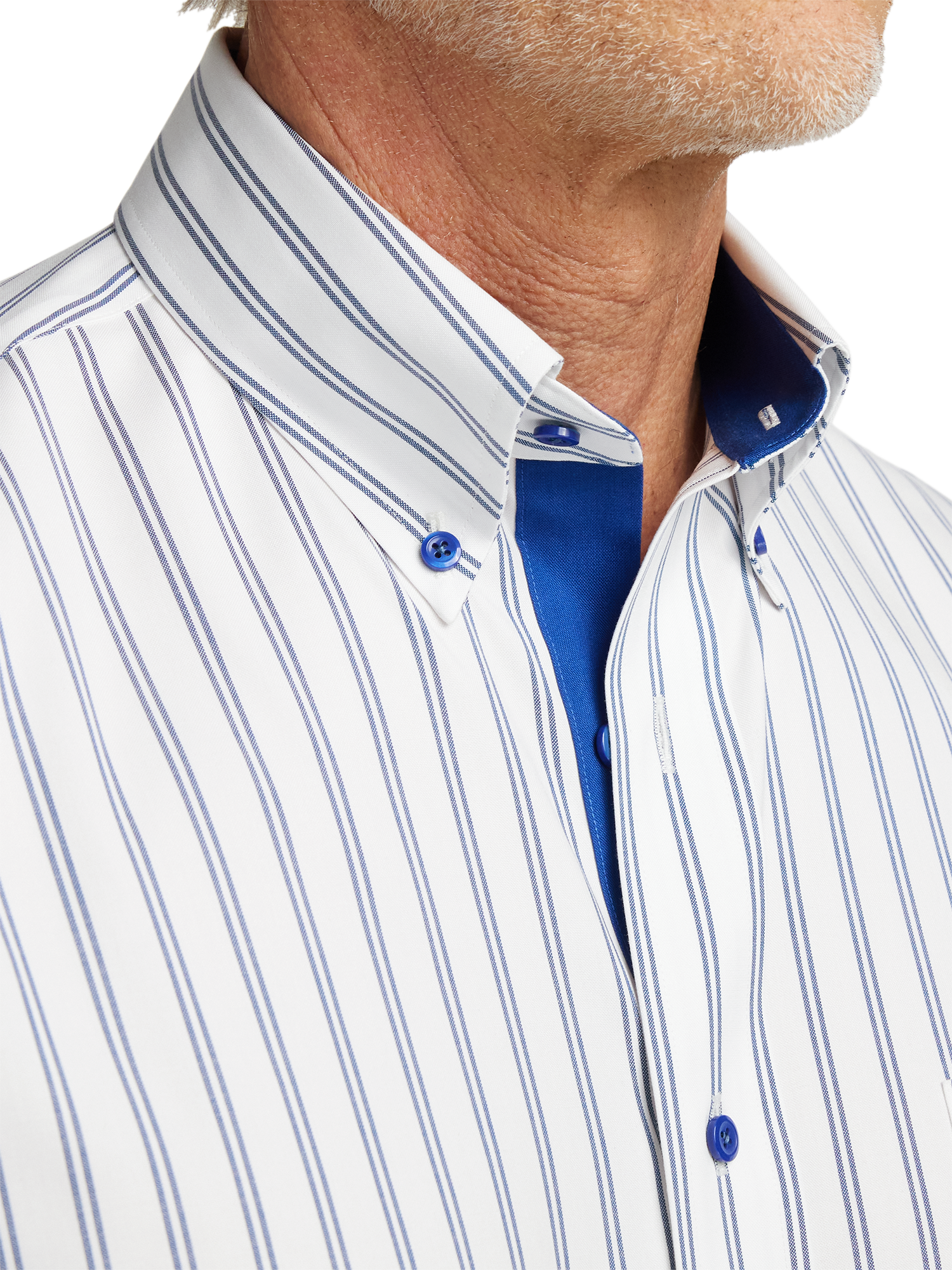Comfort Stretch Non-Iron Stripe Dress Shirt With Contrast Trim - Cobalt