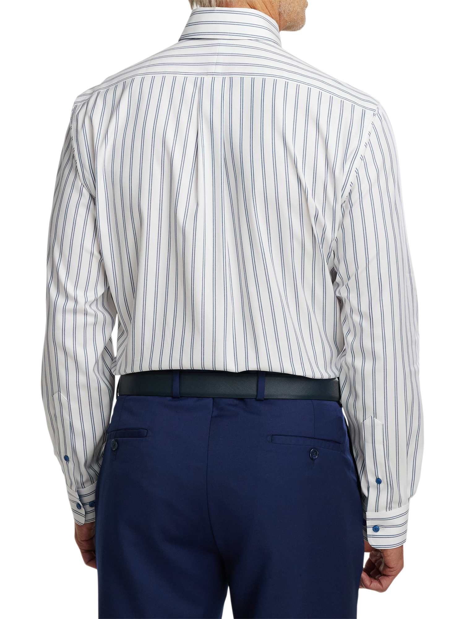 Comfort Stretch Non-Iron Stripe Dress Shirt With Contrast Trim - Cobalt
