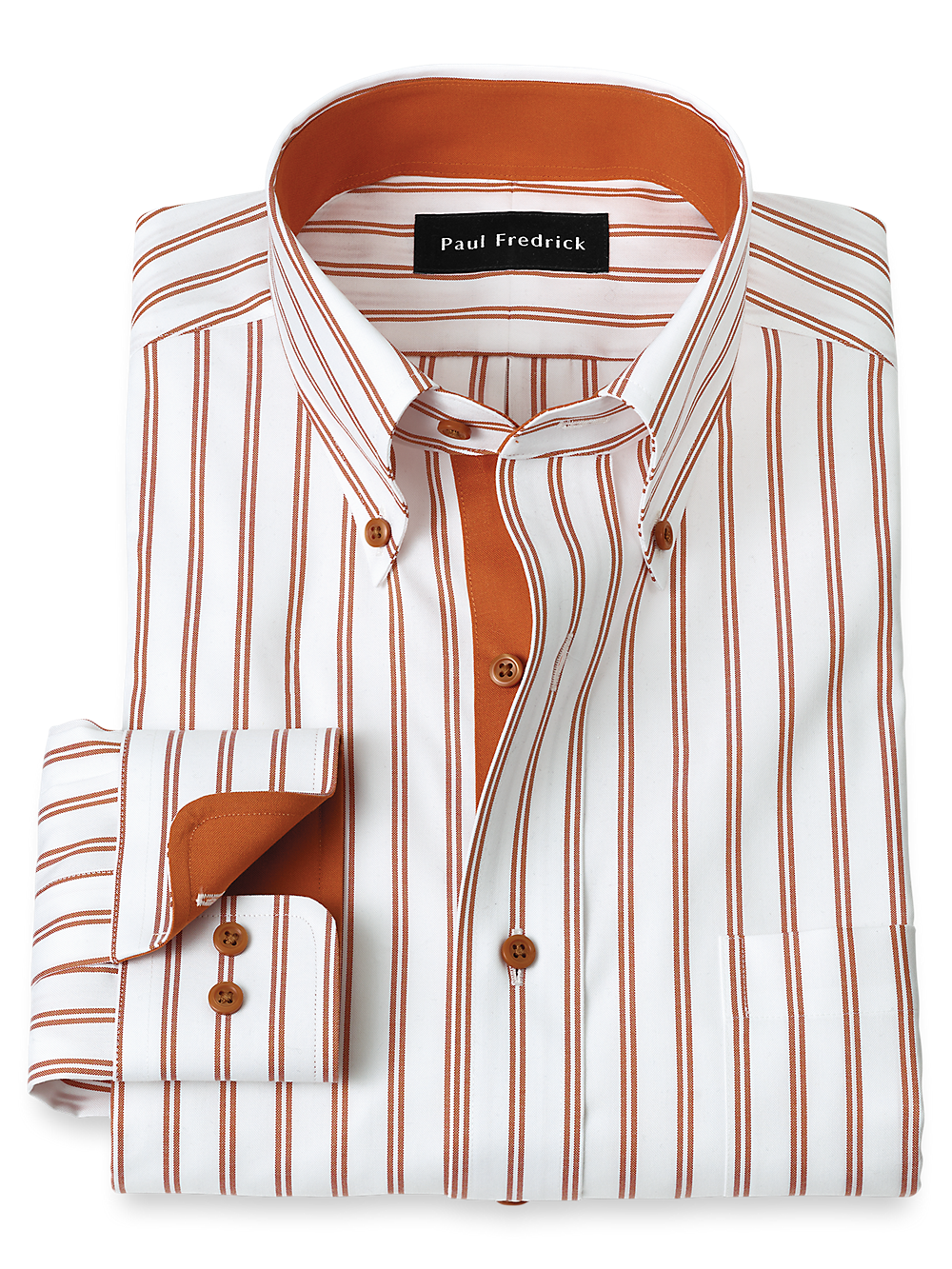 Comfort Stretch Non-Iron Stripe Dress Shirt With Contrast Trim - Rust