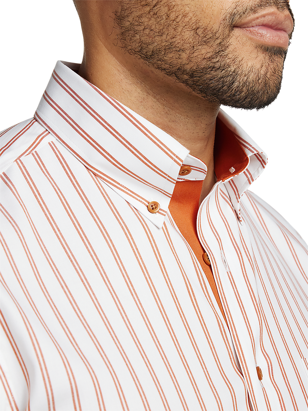 Comfort Stretch Non-Iron Stripe Dress Shirt with Contrast Trim - Rust Classic Fit / 22 / 36 Comfort Stretch Non-Iron Stripe Dress Shirt with Contrast Trim - Rust Classic Fit / 22 / 36