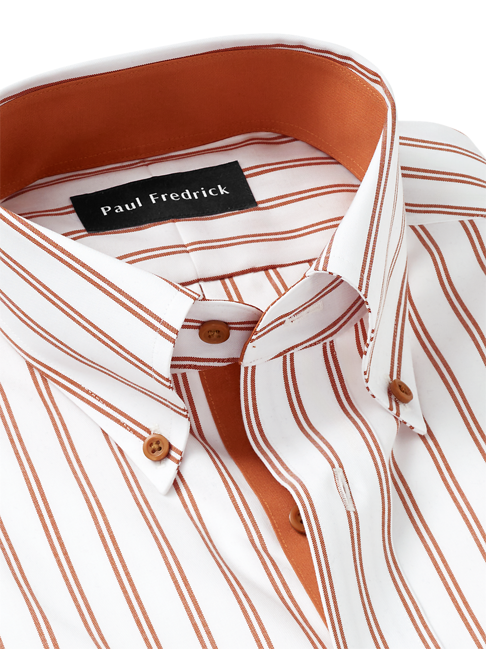 Comfort Stretch Non-Iron Stripe Dress Shirt with Contrast Trim - Rust Classic Fit / 22 / 36 Comfort Stretch Non-Iron Stripe Dress Shirt with Contrast Trim - Rust Classic Fit / 22 / 36
