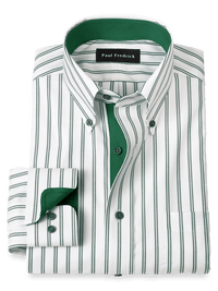 Comfort Stretch Non-Iron Stripe Dress Shirt With Contrast Trim - Green