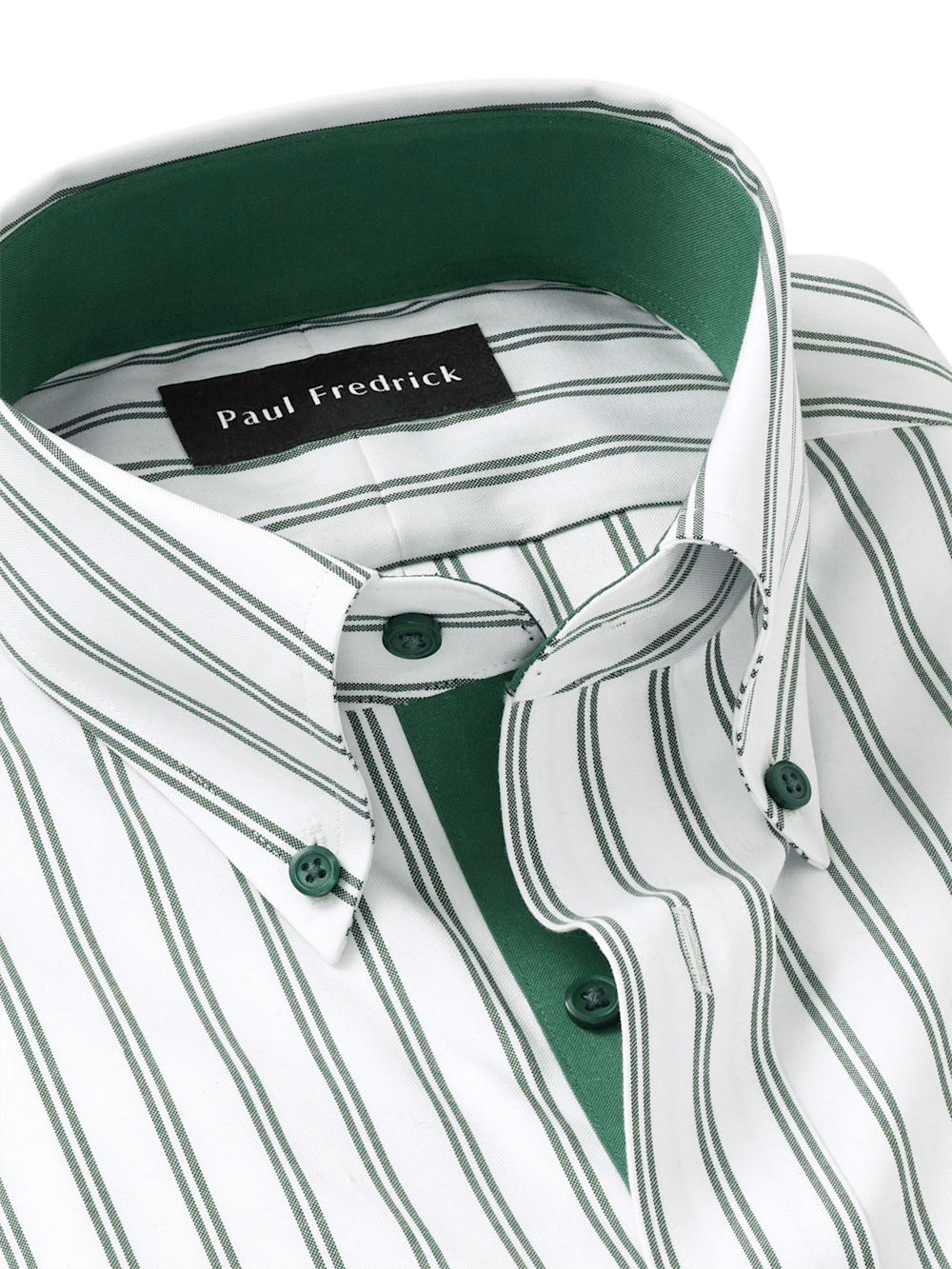 Comfort Stretch Non-Iron Stripe Dress Shirt With Contrast Trim - Green Comfort Stretch Non-Iron Stripe Dress Shirt With Contrast Trim - Green