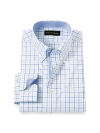 Non-Iron Cotton Windowpane Dress Shirt With Contrast Trim - Blue