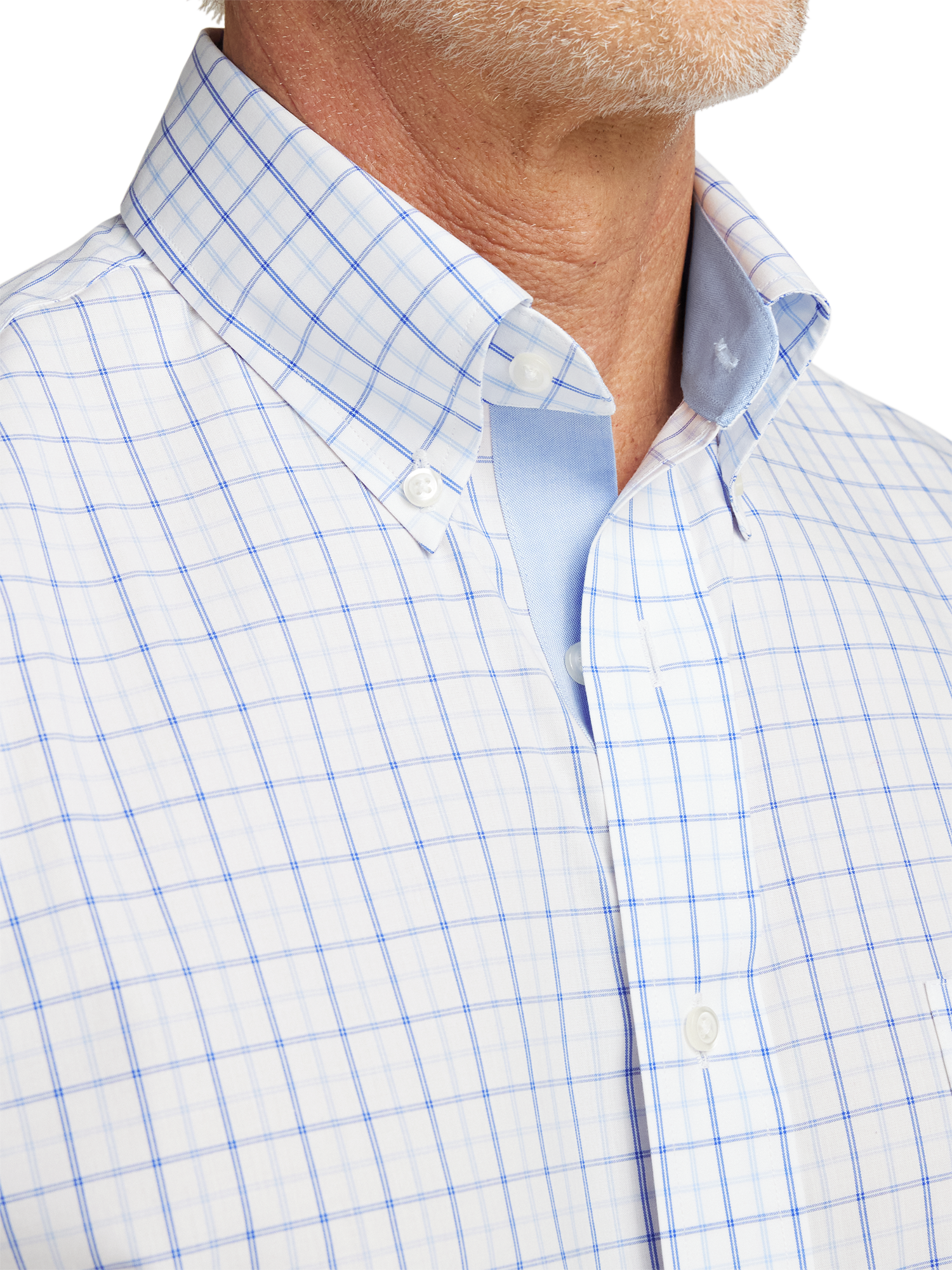 Non-Iron Cotton Windowpane Dress Shirt With Contrast Trim - Blue