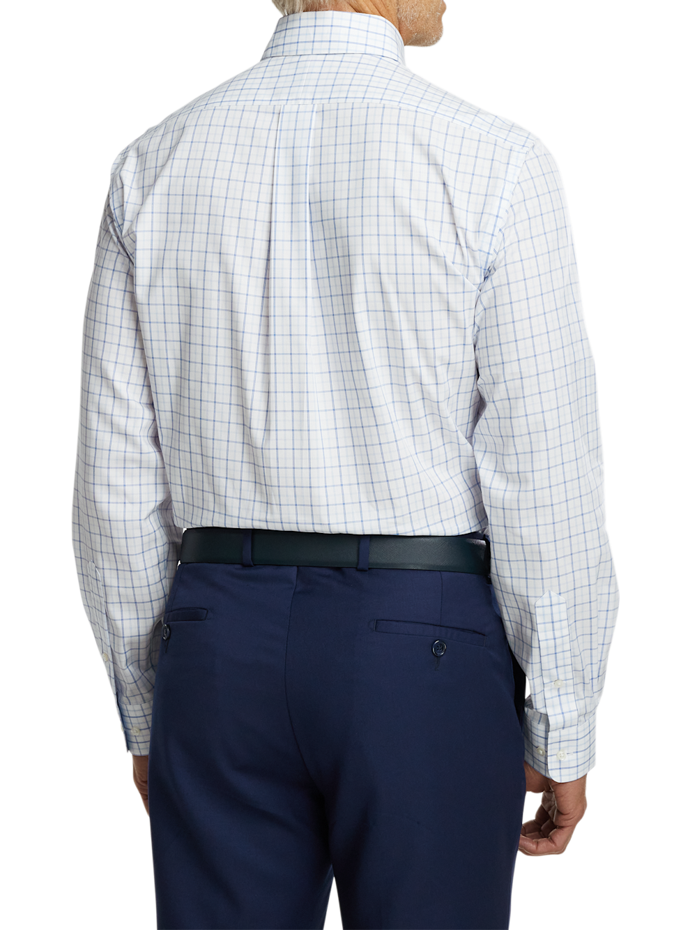 Alternate Shot of Men's Blue Check Shirts Trim Inside Neckband  Inside Cuffs  Button Side Of Placket - 4