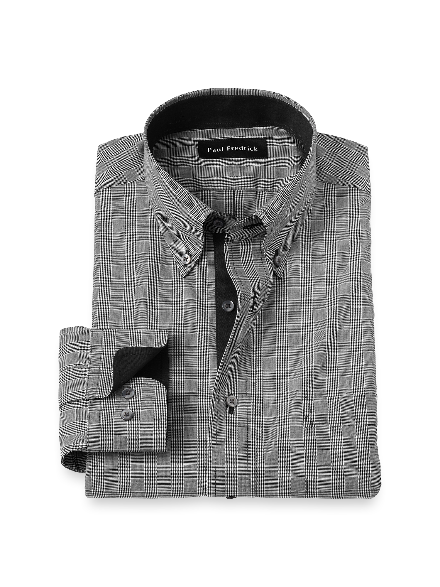 Product Image of Non-iron Cotton Plaid Dress Shirt With Contrast Trim-Black