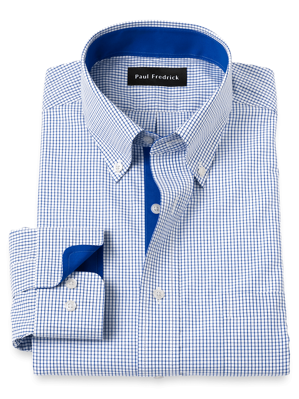 Product Image of Non-iron Cotton Check Dress Shirt With Contrast Trim-Navy