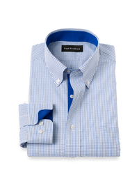 Non-Iron Cotton Check Dress Shirt With Contrast Trim - Navy