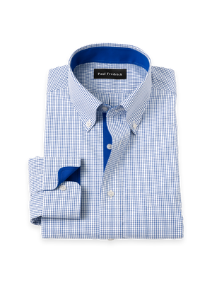 Non-Iron Cotton Check Dress Shirt With Contrast Trim - Navy