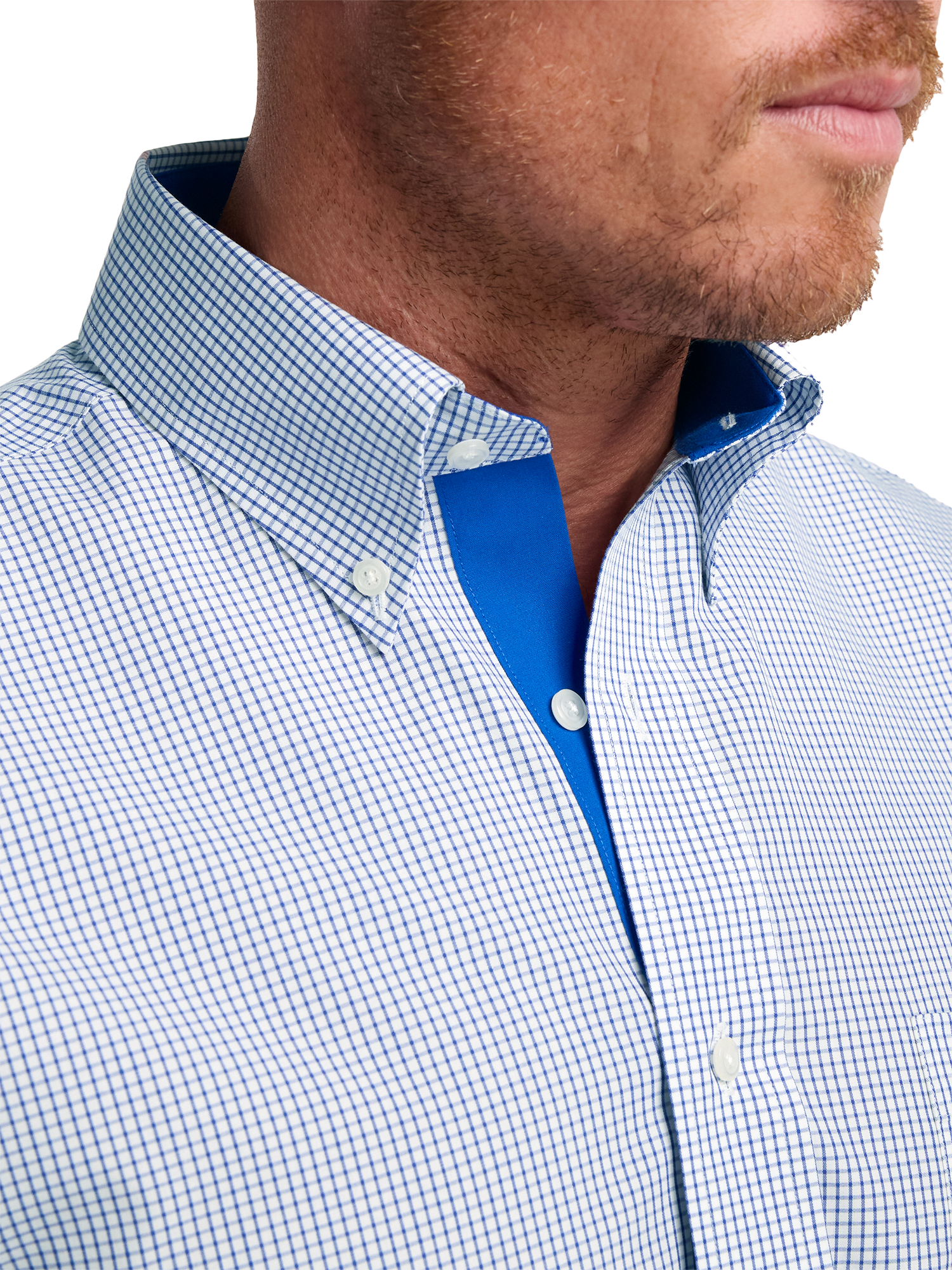 Non-Iron Cotton Check Dress Shirt With Contrast Trim - Navy